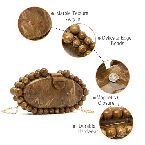 Image of Clutch Bag for Women Oval Beads Purse Wedding Prom Party Marble Texture Acrylic Evening Bag Shoulder Crossbody Bag