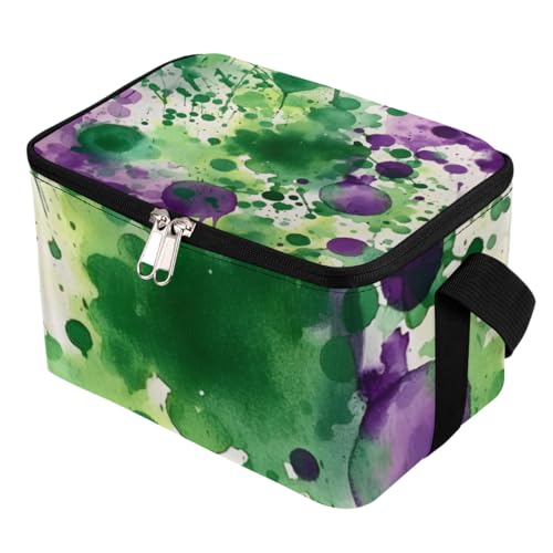 Lunch Bags for Women Men 9 Cans,Colorful Ink Splashes Hot & Cold Food Delivery Bag Insulated Grocery Bag Insulated Lunch Box Purple Green Cooler Bag for Office Work Picnic Beach