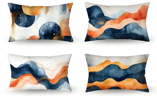 Cojines Exterior Impermeable Terciopelo Funda Almohada 50x70 Azul Marino Fundas Cojines 4 Piezas Cojin Sofa, para Balcón Sofá Cama Camping, Decoracion Terraza, Decoracion Jardin, Naranja (2) m-171