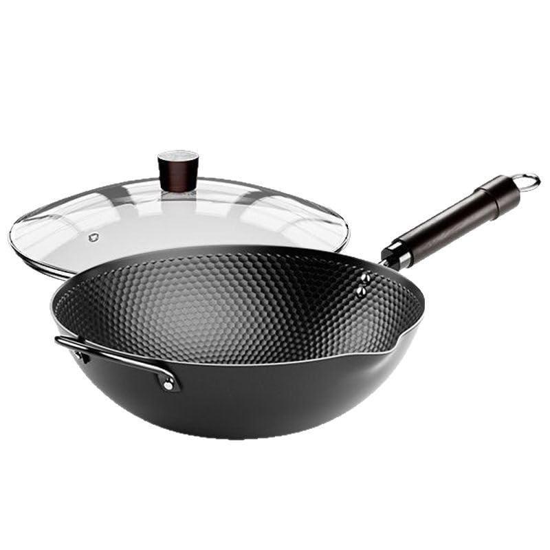 Wok de acero carbono con sartén antiadherente y tapa 30 cm miniatura 1