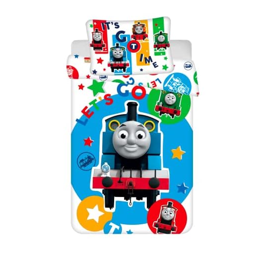 JFabrics Thomas The Tank - Juego de edredón y almohada para cuna de bebé, 100% algodón, color azul, 100 x 135 cm, funda de almohada de 40 x 60 cm