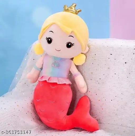 Image of Cute Plush Toy for Kids | | Soft Toys | Birthday Gift for Girls /Wife, Boyfriend /Husband, Soft Toys for Girls, Baby Toy (Random Color) Pack of 1 (Mermaid Princess Plush Doll (Red))