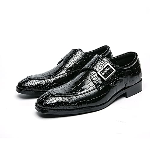 Oxford Shoes for Men Slip On Split Toe Crocodile Embossed Monk Strap Leather Low Top Anti-Slip Rubber Sole Walking3