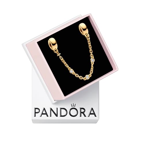 PANDORA Moments Drei Klare Steine Komfortkette aus Sterling Silber mit vergoldeter Metalllegierung und Zirkonia Kompatibel Moments Armbänder 763515C01-05