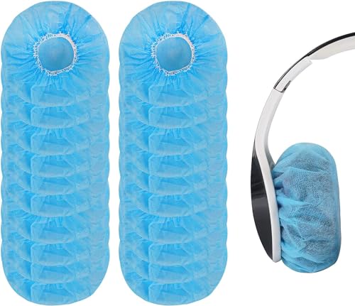Yizhet Fundas para Almohadillas Auriculares Desechables, 100 Piezas Cubierta de Auriculares para 10 a 12cm Auriculares, No Tejidas Cubierta Sanitarios Elásticas Fundas de Cascos Almohadillas (Azul)