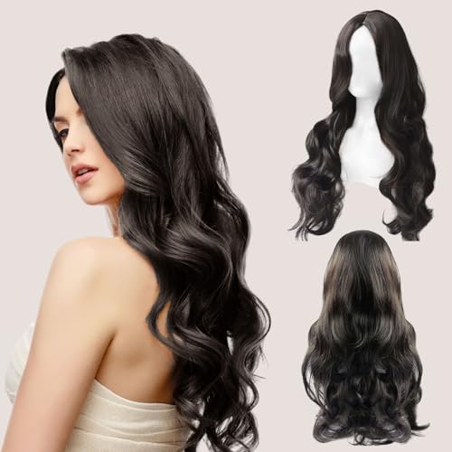 TSHAOUN Long Curly Wigs Black 28 Inch/70cm Charming Women Long Wave Curly Oblique Bangs Wig, Ladies Girls Fancy Dress Hair Wigs, Women's Full Hair Natural Wavy Wig for Daily Cosplay Wear (Black) - Image 6
