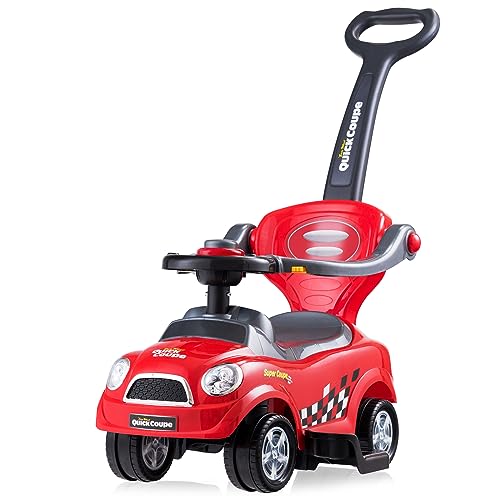 COSTWAY 3 in 1 Macchina Cavalcabile a Spinta per Bambini, con Guardrail Staccabili e Maniglia Clacson, Spazio di Archiviazione Nascosto e Design Anti-ribaltamento, Ideale per Bambini 2-6 Anni (Rosso)