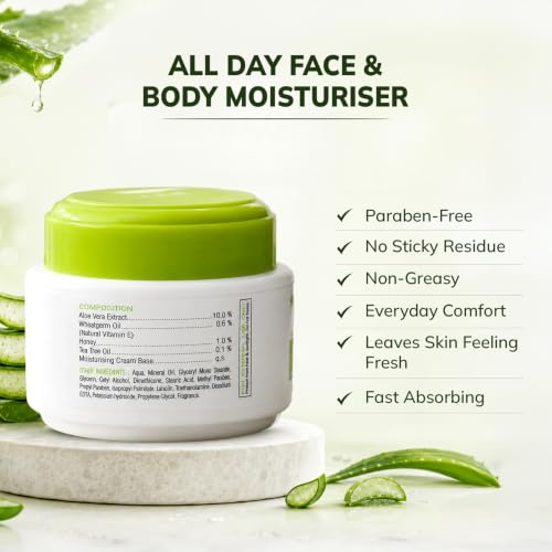 Image of Moiste Aloe Vera Moisturizer Cream For Face Women (Pack of 20) | Oily Skin, Dry & Combination Skin Types | Moisturizing Cream with Vitamin E, Tea Tree OIl & Wheat Germ Oil - 1000g