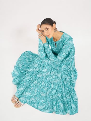 Image of FIORRA Women's Paisley Printed Pure Cotton Anarkali Kurta