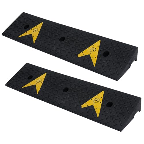 PLAFOPE 2Pcs Heavy Duty Rubber Curb Ramps Driveway Ramp for Car Truck Motorcycle Threshold Ramp for Easy Vehicle Access and Mobility