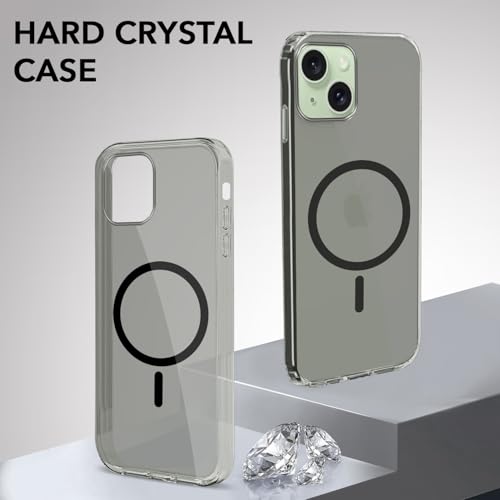 Image of Jkobi Lifetime Anti-Yellow MagSafe Compatible Clear Back Cover Case for Apple iPhone 15 Plus (Sleek Hard Crystal | Shockproof and Camera Protection)