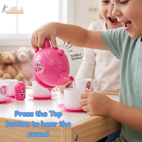 Image of Minnie Tea Trolley Set for Kids - 32 Pcs Pretend Play Tea Party Toy with Electronic Kettle, Lights & Music - Battery Operated Educational Kitchen Set, Pink, Gift for Girls Age 3+
