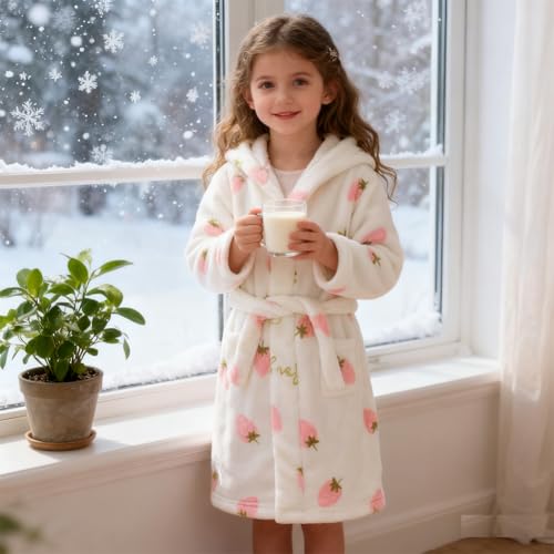 Image of Kids Bathrobe Hooded Plush Fleece Robe for Girls Boys