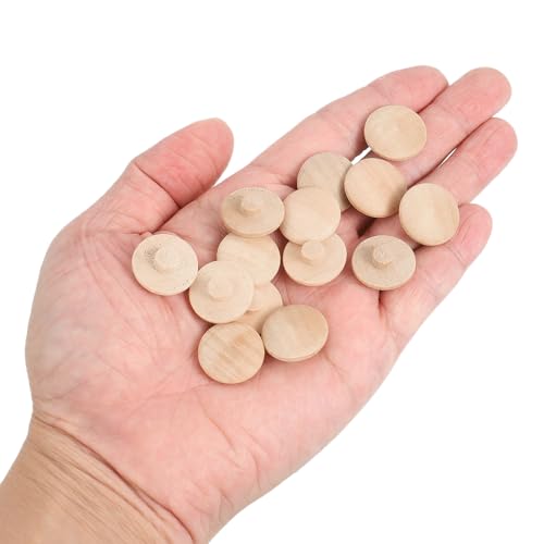 Image of uxcell 60Pcs Wood Button Plugs, 7mm /0.28 inch Hardwood Screw Hole Plug Mushroom Wooden Caps Buttons Wood Plug for Furniture Woodworking Craft Decor (20mm x 7mm)