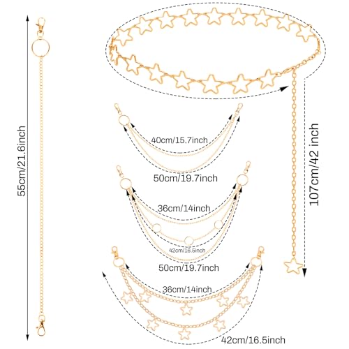 Chain Belt, 5 Pcs Waist Chain for Jeans Pants Pocket Purse Chains Y2k Belt Punk Accessories, Body Belly Chains for Women Men2