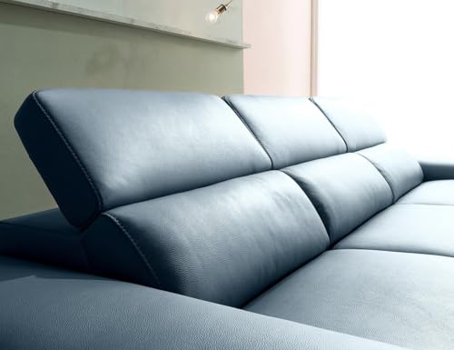 Image of Fabrique Cassa Leatherette 3 Seater Sofa Set Luxury Blue with Moveable Headrest | Stylish Home Office & Living Room Furniture | Lightweight Design with Durable Stainless Steel Legs