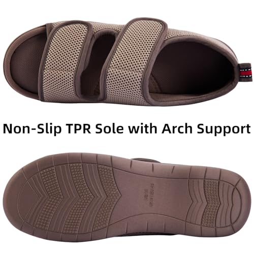 Image of WALKFUN Men's Slippers with Arch Support, Adjustable Open Toe Shoes for Men, Diabetic Sandals with Memory Foam for Plantar Fasciitis