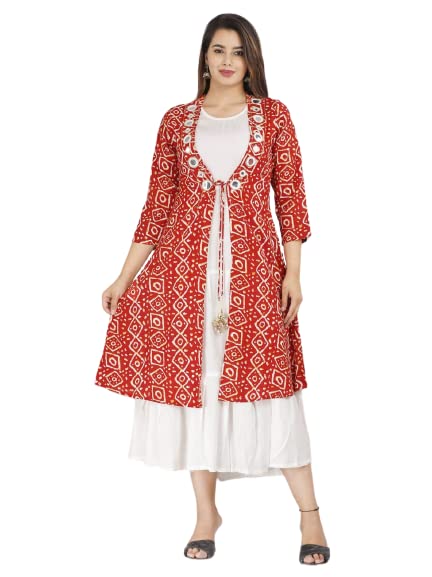 Aastha Creation Women's Rayon Shrug with Gown Set Women Maroon Shrug Kurti