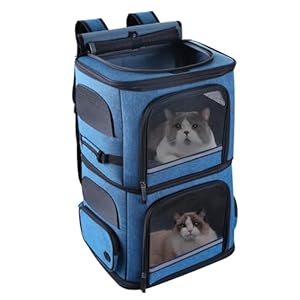 Double Cat Carrier for 2 Cats,Dog Backpack Carrier for Medium Dogs,Double Compartment Pet Carrier Backpack for Dual Pets,for Outdoor Traveling/Stroll and Picnic (Blue)