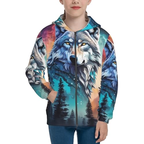 Animal Forest Wolves2 Kids Pullover Hoodies Boys Zip Up Sweatshirts Girls Athletic Clothes with Pocket3