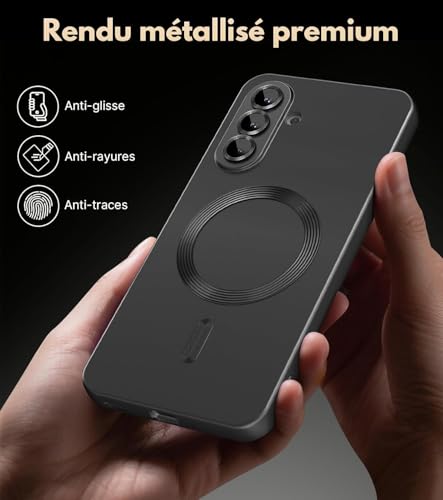 Image of DIZORO Samsung A37 Case, Compatible with Mag Safe Back Cover, Matte Luxury Metallic Luster Flexible TPU Wireless Charging Shockproof Case with Camera Protector Lens (Black)