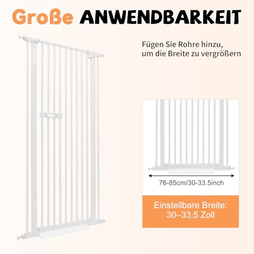 DunleyMin Schutzgitter für Haustiere Extra Hoch, Haustiergitter Extra Hoch mit Doppelverriegelung, 180° Türöffnung, Automatische Türschließung, Ohne Bohren (Weiß)