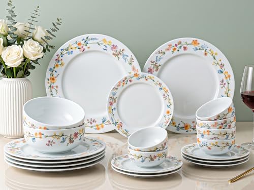 Image of Bodhi House Premium Porcelain Dinner Set 20 Pieces Serving for 6 | Floral Vine Design | Microwave & Dishwasher Safe | Crockery Set | Dinnerware Set for Home, Dining, Kitchen & Gifting