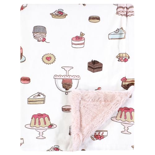 Image of Hudson Baby Infant Girl Plush Blanket with Furry Binding and Back, Sweet Bakery, One Size