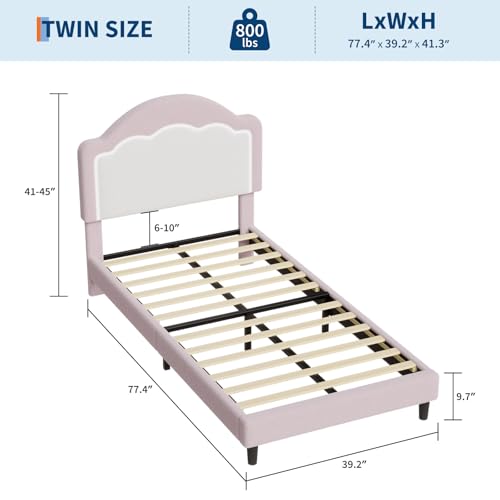 Image of GarveeHome Bed Frame with LED Headboard for Kids, Sherpa Upholstered Platform Bed Frame with Wood Slat Support, No Box Spring Required, Easy to Assemble (Pink, Twin)