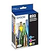 EPSON 822 DURABrite Ultra Ink – Paquete combinado de cartuchos de color negro y color de capacidad estándar (T822520-S), funciona con WorkForce Pro WF-3820, WF-3823, WF-4820, WF-4830, WF-4833, WF-4834
