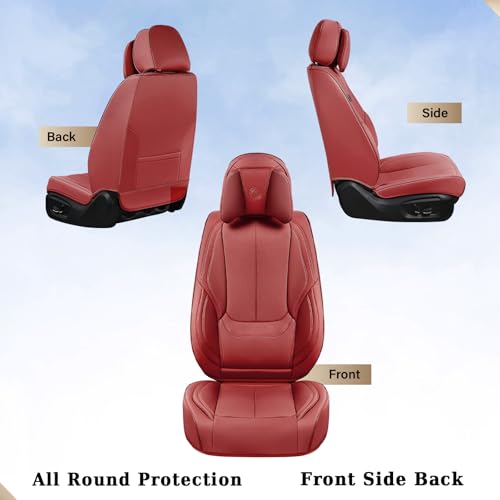Image of Coverado Universal Seat Covers Front, 2-Pack Universal Seat Covers for Cars, Waterproof Nappa Leather Car Seat Covers with Head Pillow, Auto Protectors Fit for Most Sedans SUV Pick-up Truck-Red