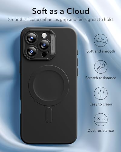 Image of ESR for iPhone16 Pro Case with MagSafe, Supports Magnetic Charging, Smooth & Slim Silicone Case, TPU, Shockproof, Full Screen and Camera Protection, Soft Microfiber Lining,Black