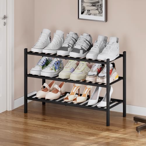 Kitsanery Bambus-schuhregal platzsparend,Schuhständer mit 3 Ebenen,Schuh Regal für Flur, Wohnzimmer, Schlafzimmer (Schwarz, 3 Ebenen(68.3B x 46.5H)) – Bild 3