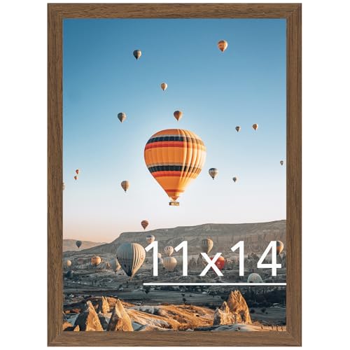 Image of JCJMY 11x14 Picture Frame Brown for Wall Hanging, Wall Mounting Horizontally or Vertically, 11 x 14 Wall Gallery Poster Photo Frame with Shatter Resistant Plexiglass, Brown