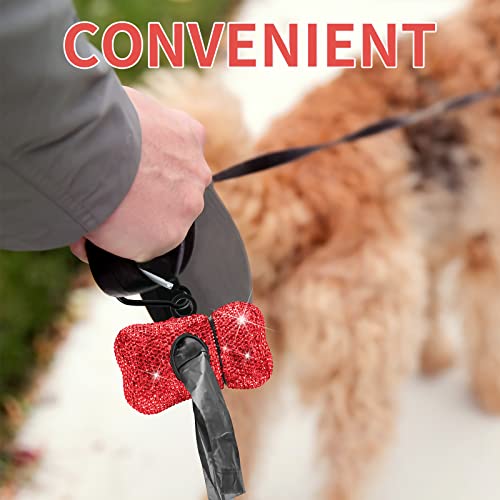 Image of Dog Poop Pickup Bags Holder Dispenser with 10 Roll 150 Bags Random Color Leak-proof Scented Bling Crystal Doggy Waste Bags and Carabiner,Red
