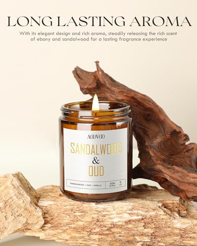 Image of AOOVOO Sandalwood Oud Candle - Sandalwood Candle, Scented Candles, Soy Candles for Home Scented, 9oz