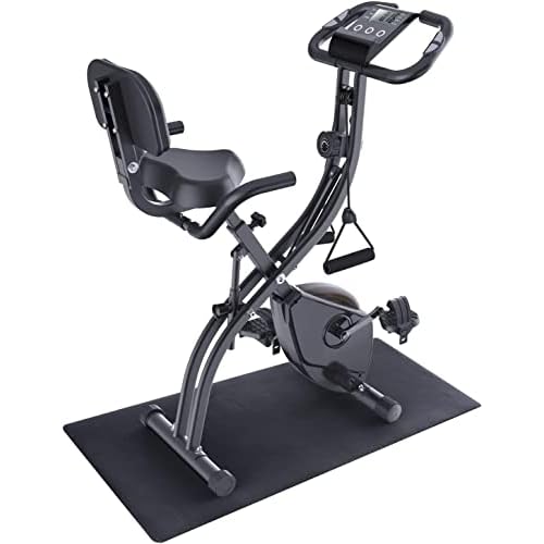 Sportneer Folding Exercise Bike Stationary Bike: Sportneer Foldable Fitness Indoor Cycling Bike Machine with 16 Level Adjustable Resistance and Arm Resistance Band PVC Floor Mat & Back Support Cushion for Home Gym Workout