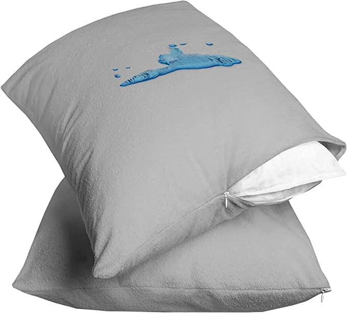 Waterproof Pillow Protector Zippered – Pillow Encasement Light Grey - Zippered Pillow Protectors - 14 X 22 Inch-image-1
