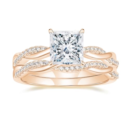 Image of Mameloly 2ct Wedding Band for Women Princess Cut Bridal Ring Sets Cubic Zirconia Promise Engagement Rings Twisting Infinity Pave Set Size 4-12