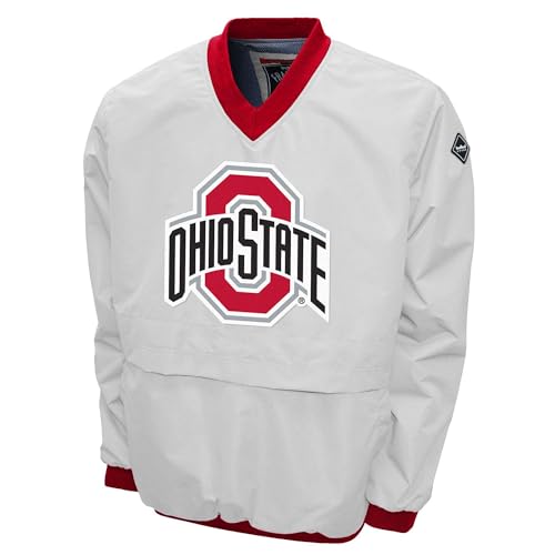 2Bhip NCAA Ohio State Adult White Lightweight V-Neck Windbreaker Wind Shirt Pullover Jacket For Men