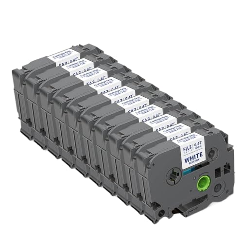 ߕ3-10Kt@ubNACA12mm Tze FA231 FA3 FA3RߗޗpH110v^[t@ubNe[vƌ݊(10PK Black on Blue)