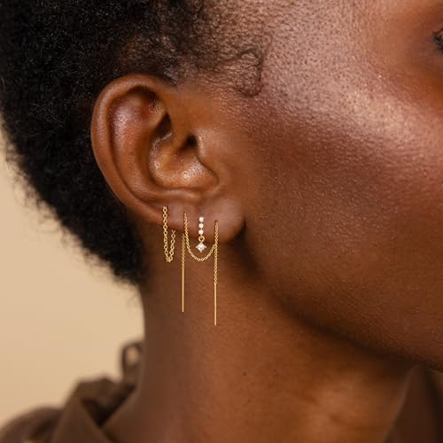 CHESKY Dangle Earrings for Women Trendy, Dainty 14K Gold Plated Chain Earrings for Womens Simple Threader Earrings Non Tarnish Hypoallergenic Long Drop Earrings Jewelry Set for Women Gifts4