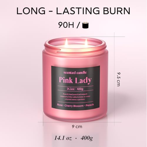 Image of CHILLFLAME Candles for Women, 14.1 oz Scented Candles for Home, 2 Wicks Blended Scents Birthday Candles Gifts for Mom, Wife, Teachter, Girlfriend (Rose+Cherry Blossom+Peach)