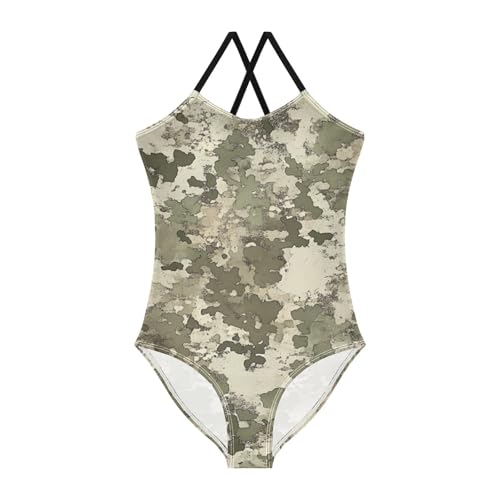 susiyo Patternshallow Dark Green Girls One Piece Swimsuits with Adjustable Straps Bathing Suits for 3-10 Years Old