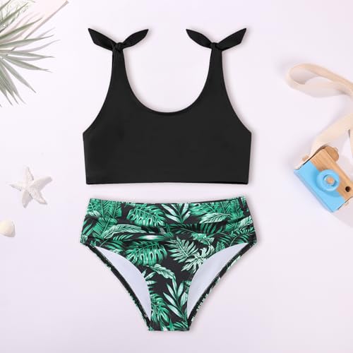 Weixinbuy Girls Bathing Suit Size 6 Size 7 Girl's Swimsuit 2 Piece Bikini Set Green Tropical Girls' Swimwear Size 6 Size 7 — view 3