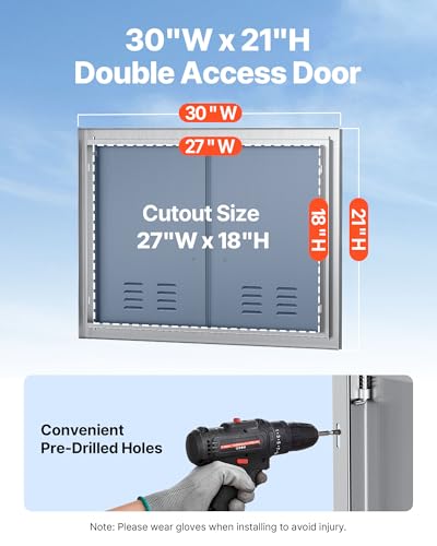 Mophorn 76 x 53 cm Vertical Fireplace Door BBQ Island Door with 1 Stainless Steel Inspection Door, Double Door, Cleaning Door, Inspection Door, BBQ Door