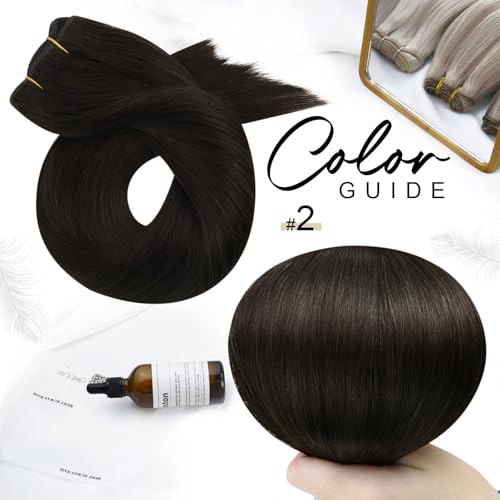 Moresoo Weft Hair Extensions Human Hair Dark Brown Full Head Sew in Hair Extensions Dark Brown Thick Human Hair 14 Inch 100g/Pack #2 - Image 2