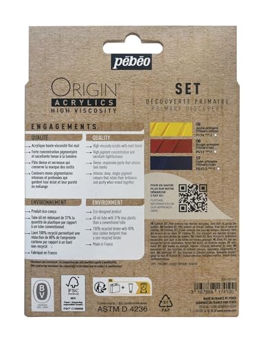 Image of PEBEO Pebeo-Origin Acrylics-Primary Discovery Set 3x60 ml, Yellow, Red, Cyan