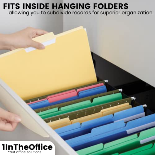 1Intheoffice Colored Interior File Folders Letter Size, File Folders 1/3 Cut Assorted Tab, Assorted Colors, 25/Pack #TOP4