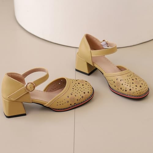 Women's Mary Jane Shoes Round Closed Toe Chunky Heel Block Hollow Out Ankle Strap Buckle Sandals Wedding Party Dress Pumps2
